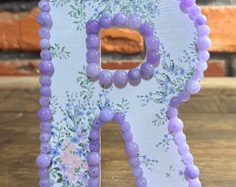 Decoupage Block Letter: Beaded Accents, Monogram, Dorm Decor
