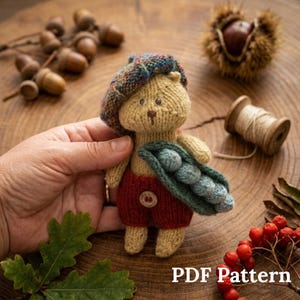 Pip the Hamster Knitting Pattern PDF, Whimsical Stuffed Animal with Beret & Pea Pod, Advanced