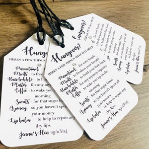 10 x large personalised glossy white & black hen do survival gift tags party bag tags hen do favours hen do labels hangover tags