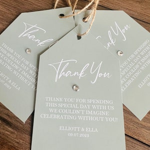 10 étiquettes de cadeau de mariage vert sauge sur papier glacé personnalisées, étiquettes de remerciement, étiquettes de remerciement de mariage