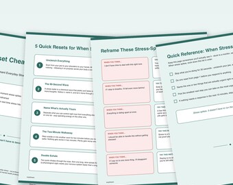 Stress Reset Cheat Sheet | Quick Stress Relief Worksheet | Grounding Exercises PDF Download