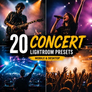 20 Concert Lightroom Presets | Neon Night Club, Live Music en Festival Fotografie Filters, Mobiel en Desktop (Digitale Download)