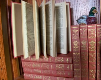 Decorator book stack little red vintage books home decor bookshelf mystery detective stories