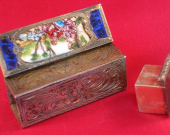 Cloisonné ornate deco lipstick case with mirror