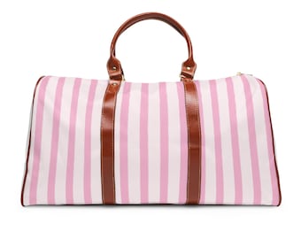 Pink Striped Waterproof Travel Bag