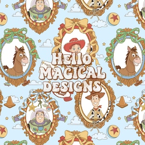 Story Toy Friends Seamless Pattern for Fabric Sublimation , Frame Story Repeating File