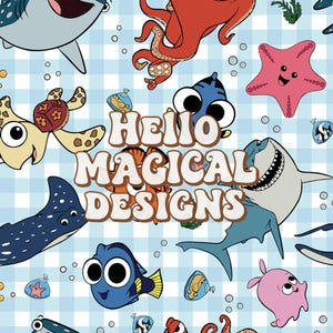 Magical Fish and Friends Seamless Pattern , Retro Fish Repeating File