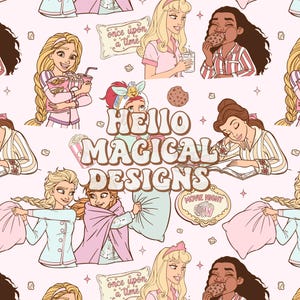 Princess Pajama Party Seamless Pattern , Repeating File for Fabric Sublimation , Digital Download