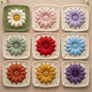 3D Daisy Granny Square Pattern PDF | Crochet Flower Motif | Retro Afghan Bag Pattern | Instant Download