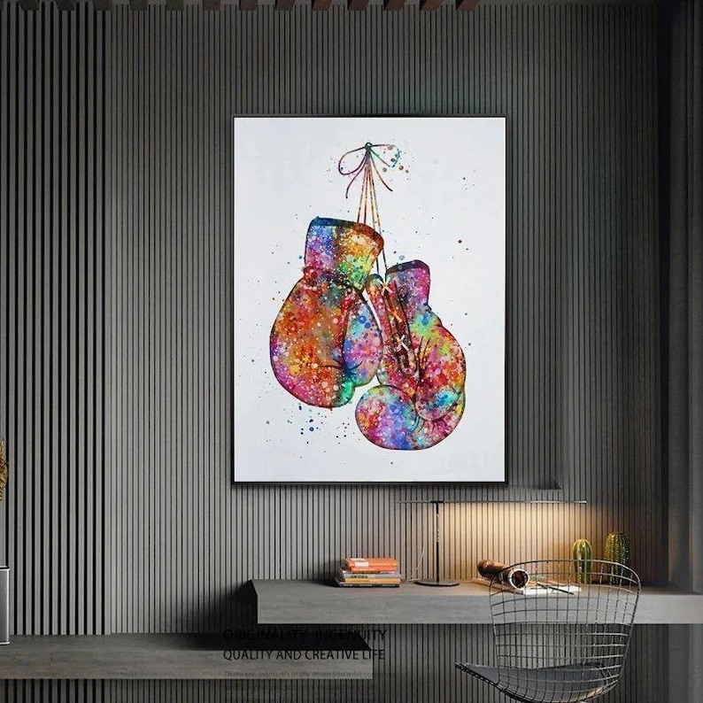 Watercolor Boxing Gloves Canvas Print: Colorful Sports Wall Art - Etsy