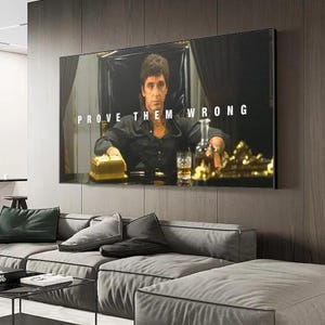 Scarface x Tony Montana Motivational Canvas Wall Art Bold Gangster Boss Quote Print for Man Cave Office or Hustle-Themed Luxury Decor