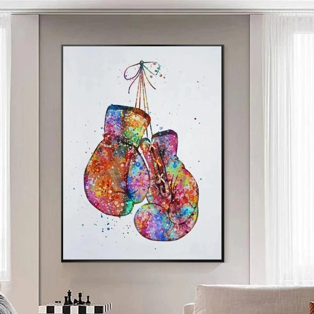 Watercolor Boxing Gloves Canvas Print: Colorful Sports Wall Art - Etsy