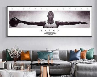 NBA Basketball Wings Leinwandbild, Schwarz-Weiß-Athletenposter, Legende 23, Sport-Fitnessstudio-Dekoration