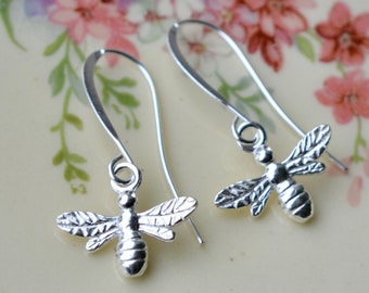 Sterling silver bee earrings, Bumble bee jewellery, Little bee gift for women, Nature honeybee charms, Anniversary or birthday gift