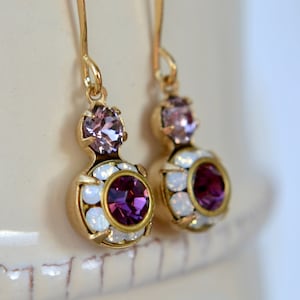 Purple & opal white crystal earrings with vintage glass