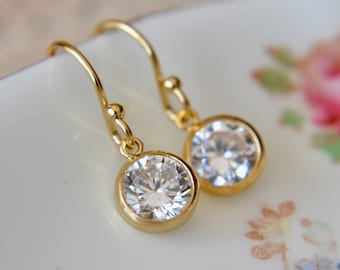 Gold cz earrings, Tiny gold earrings, Gold filled jewellery, Dainty drop earrings, Best sellers