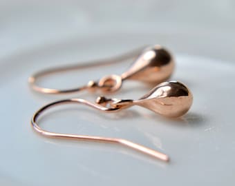 Rose gold teardrop earrings, Bridesmaid earrings, Rose gold jewellery, Glossy vermeil drops, Birthday or Christmas gift for wife or mum