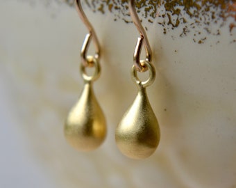 Tiny brushed gold vermeil teardrop earrings, Elegant minimalist design for everyday