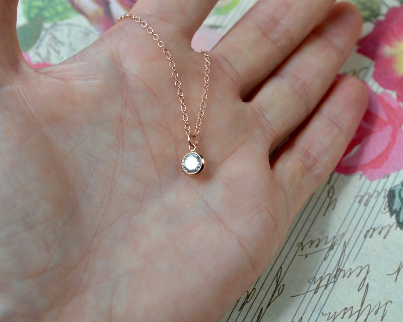 Dainty rose gold necklace, Rose gold pendant, Solitaire, Wife gift, Best selling items, Rose gold jewellery, Rose gold cubic zirconia image 3