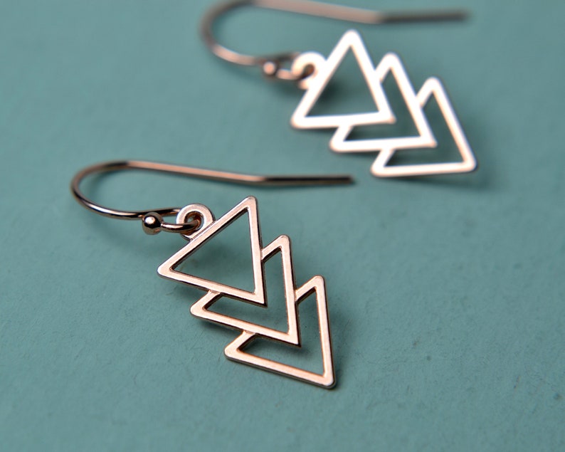 Rose Gold Geometric Earrings Triangle Earrings Chevron Etsy