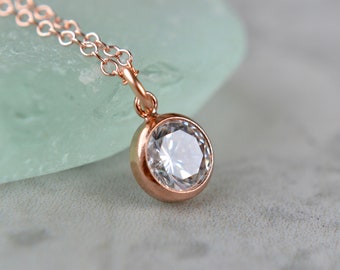Dainty rose gold necklace, Rose gold pendant, Solitaire, Wife gift, Best selling items, Rose gold jewellery, Rose gold cubic zirconia