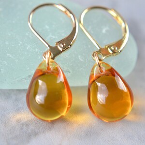 Yellow earrings, Tear drop earrings, Yellow teardrops image 3