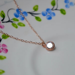 Dainty rose gold necklace, Rose gold pendant, Solitaire, Wife gift, Best selling items, Rose gold jewellery, Rose gold cubic zirconia image 5