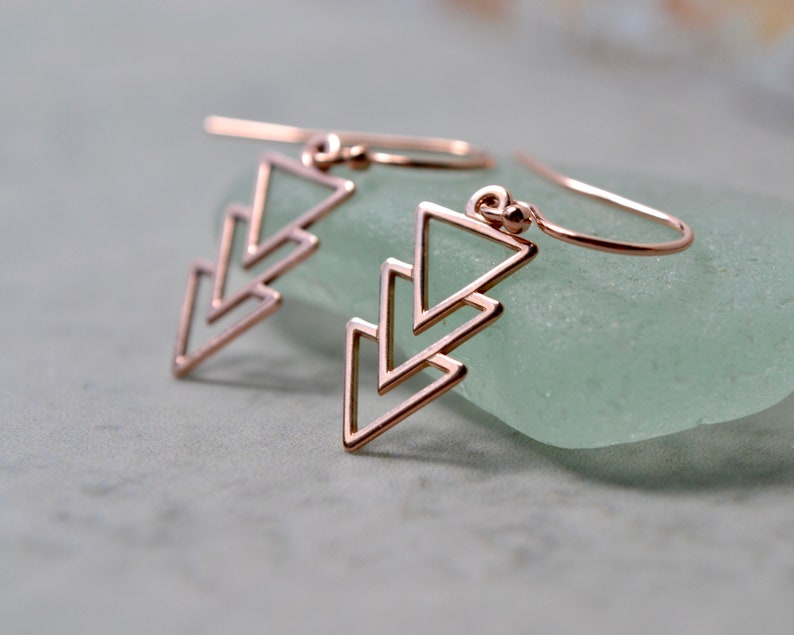 Rose Gold Geometric Earrings Triangle Earrings Chevron Etsy