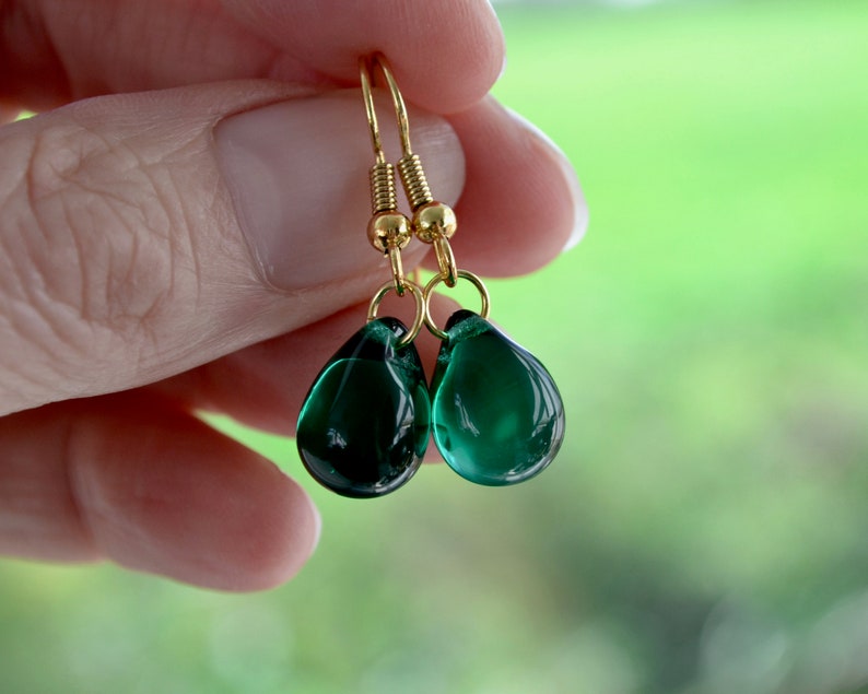 REDUCED Teardrop earrings, Dark green, Green wedding UK image 8