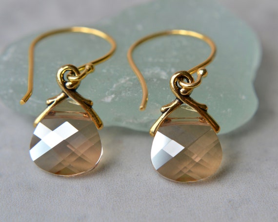 11mm Golden Shadow Hoop Crystals From Swarovski® 24K Gold Vermeil Earrings.