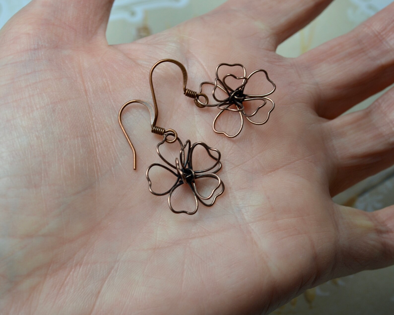 Copper flower earrings Dangle earrings Metal earrings Etsy