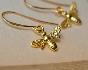 Gold Vermeil Bee Earrings: Dainty Honeybee Charms