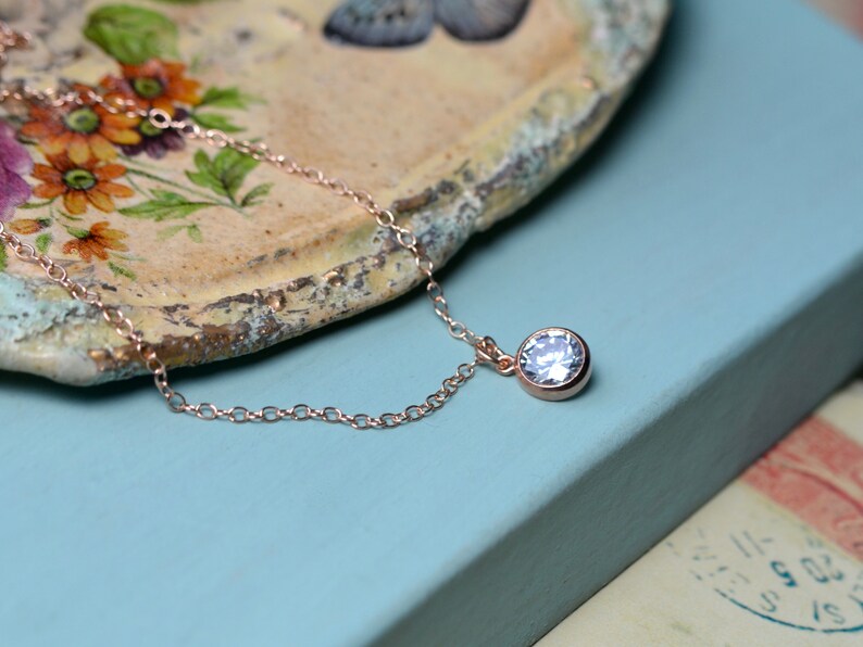 Dainty rose gold necklace, Rose gold pendant, Solitaire, Wife gift, Best selling items, Rose gold jewellery, Rose gold cubic zirconia image 7