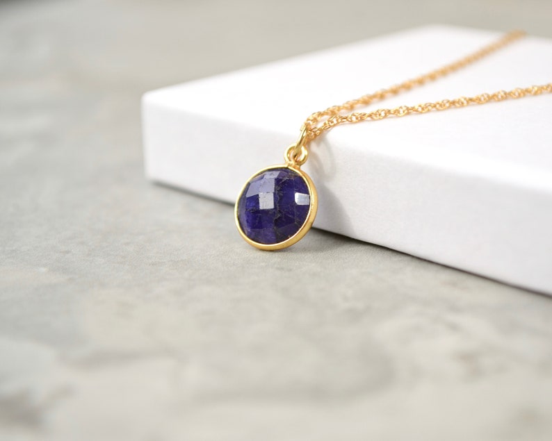 UK seller September birthstone gift for her Sapphire necklace Dark blue rustic gemstone pendant