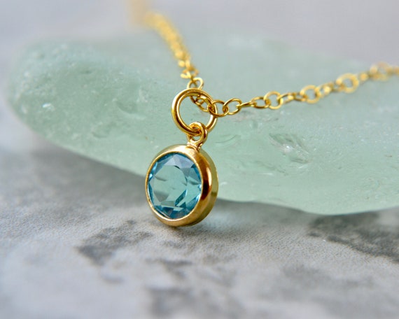 Dainty swiss blue topaz necklace Gold filled jewellery | Etsy