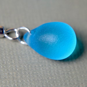 Bright blue teardrop earrings with seaglass effect beads, Silver-plated hooks image 3