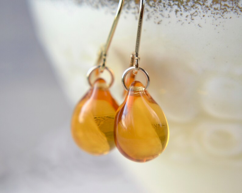 Yellow earrings, Tear drop earrings, Yellow teardrops image 7