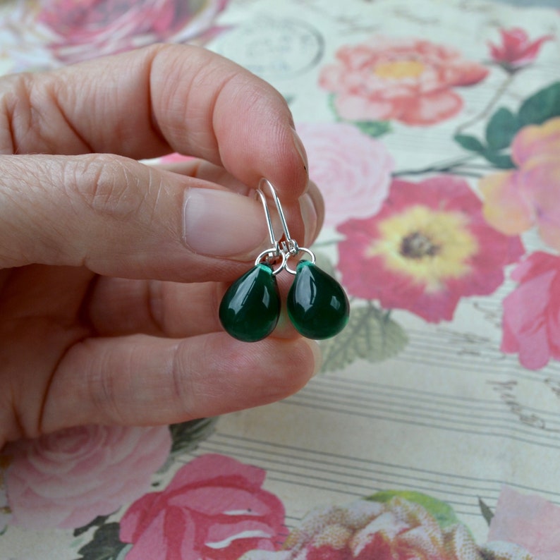 Green Drop Earrings Dark Green Earrings Tear Drop Earrings | Etsy