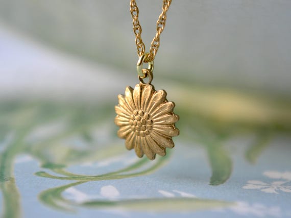 Gold sun necklace, Gold flower necklace, Gold vermeil layering jewelry, Raw brass flower pendant necklace, Sunflower necklace, Wife Gift