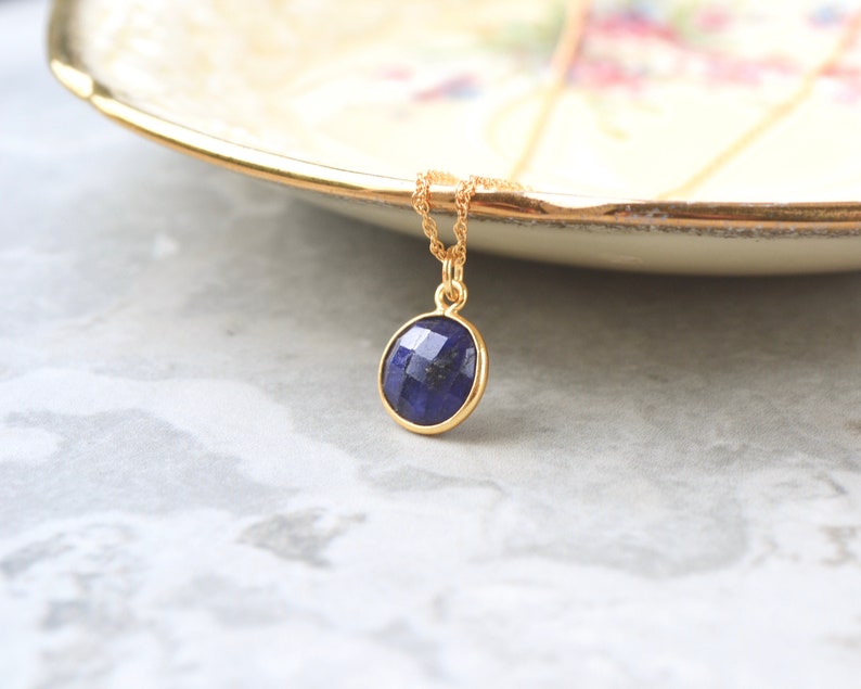 UK seller September birthstone gift for her Sapphire necklace Dark blue rustic gemstone pendant