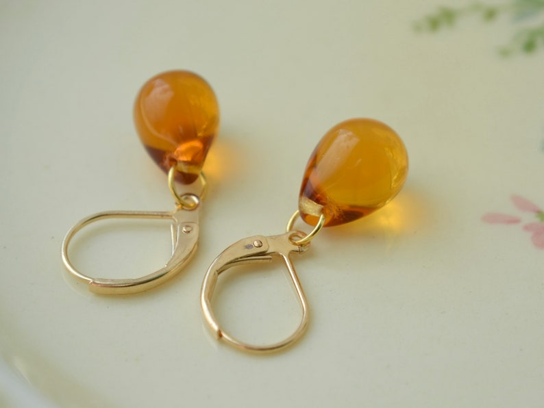 Yellow earrings, Tear drop earrings, Yellow teardrops image 5