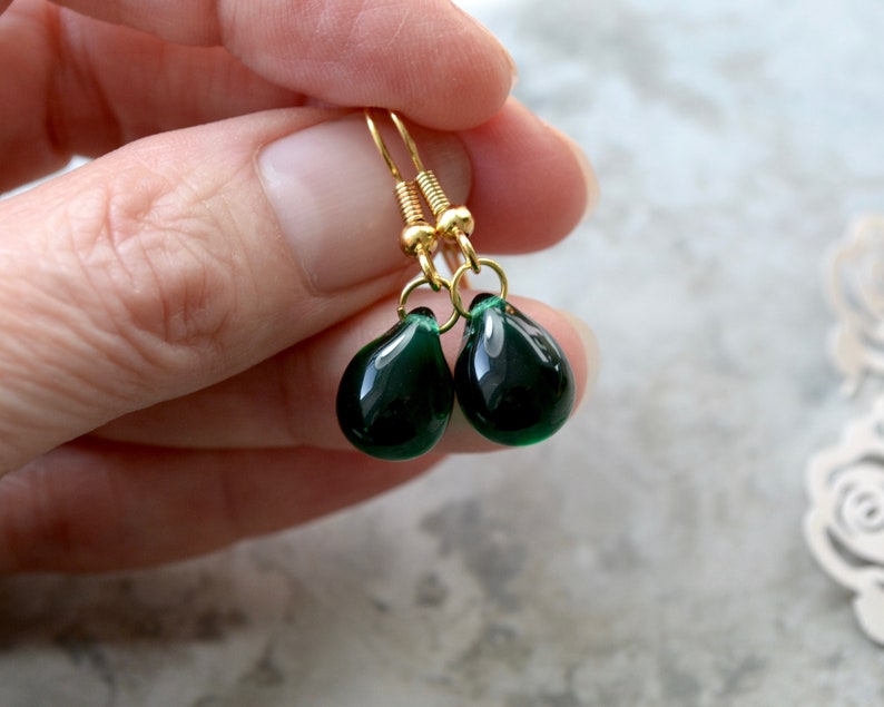 REDUCED Teardrop earrings, Dark green, Green wedding UK image 7