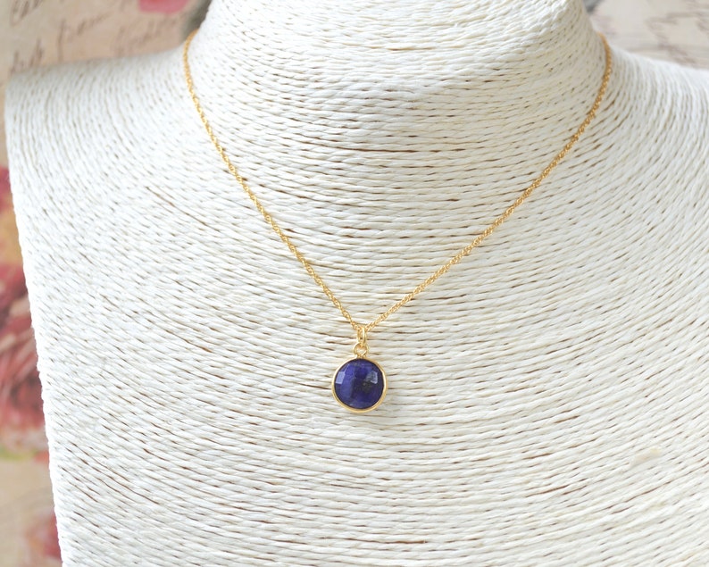 UK seller September birthstone gift for her Sapphire necklace Dark blue rustic gemstone pendant