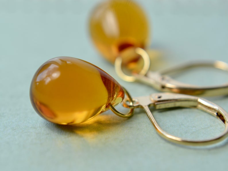 Yellow earrings, Tear drop earrings, Yellow teardrops image 2