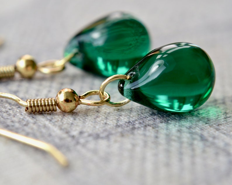 REDUCED Teardrop earrings, Dark green, Green wedding UK image 2