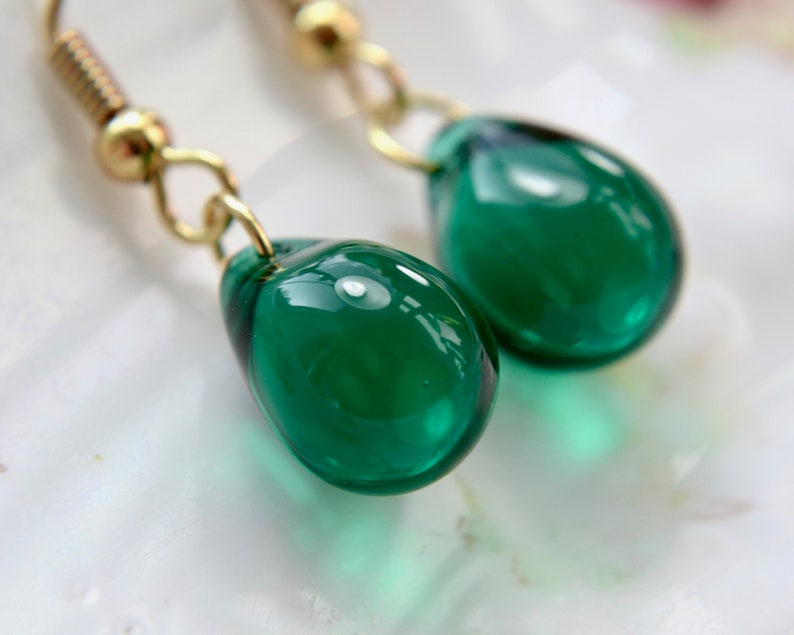 REDUCED Teardrop earrings, Dark green, Green wedding UK image 5