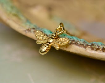 Gold vermeil bee necklace for women with a gold vermeil chain, Honey bee jewellery, Sweet & dainty pendant gift for nature lovers