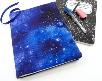 Galaxy Composition Notebook Cover, Reusable Fabric Journal Cover, School Notebook  - Star Journal Notebook in Blue