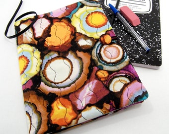 Colorful Composition Notebook Cover, Reusable Fabric Journal Cover, School Notebook  - Colorful Geode Circles Notebook