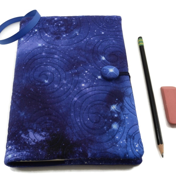 Galaxy A5 Journal Cover, Quilted Reusable Diary Cover, Fabric Journal Cover for Leuchtturm - Blue Cosmos, Starry Sky Notebook